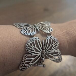 Fossil Stamped Silver Butterfly Bracelet, Toggle
